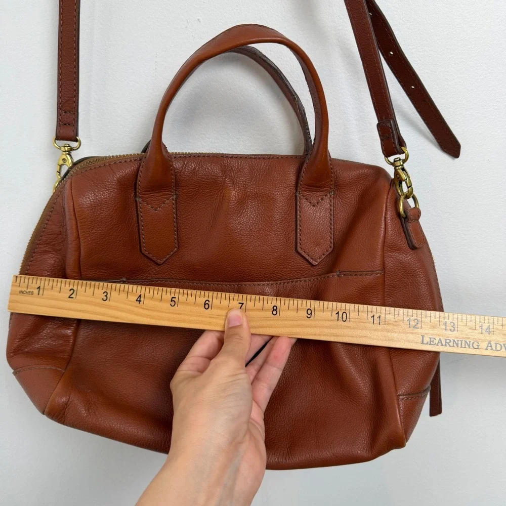 Fossil Cognac Brown Pebbled Leather Satchel Crossbody Bag ZB6750